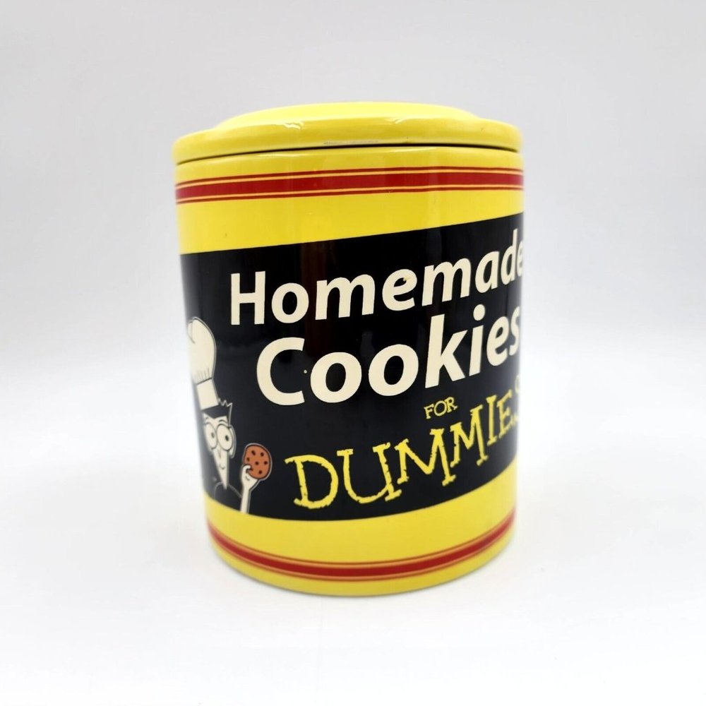 Vintage Homemade Cookies for Dummies Cookie Jar Canister Red Ceramic 6.25 in